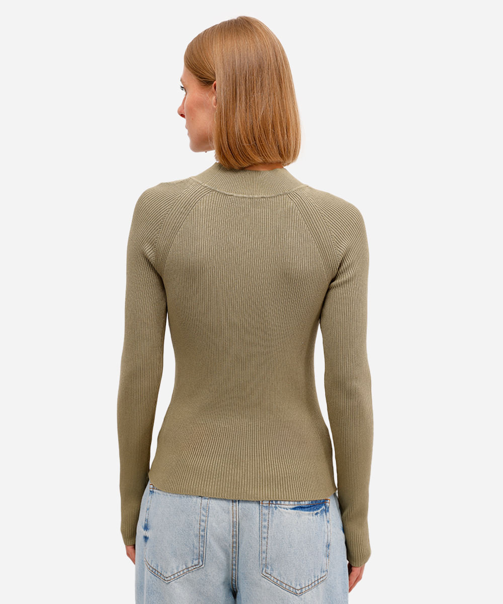 suéter feminino de tricot canelado verde