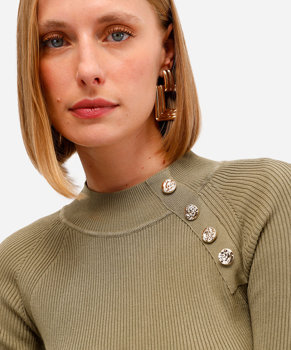 suéter feminino de tricot canelado verde