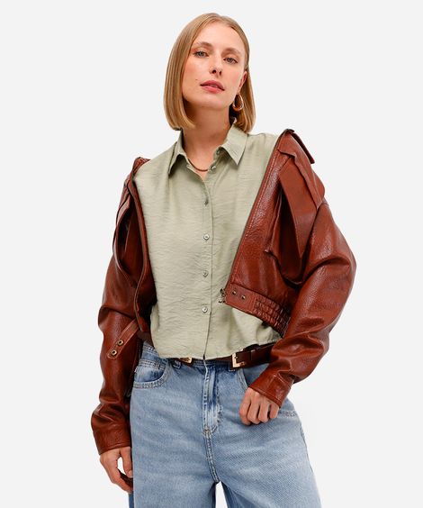 camisa feminina de viscose manga curta texturizada verde