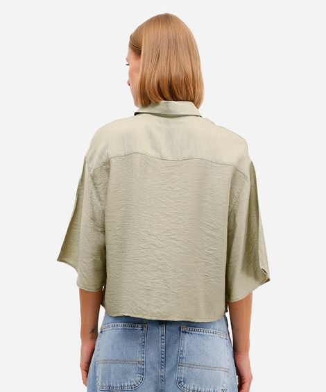 camisa feminina de viscose manga curta texturizada verde