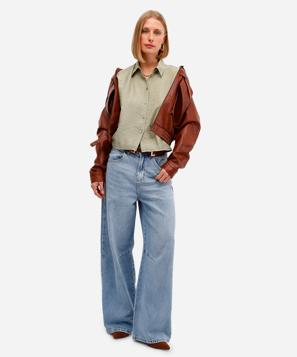 camisa feminina de viscose manga curta texturizada verde