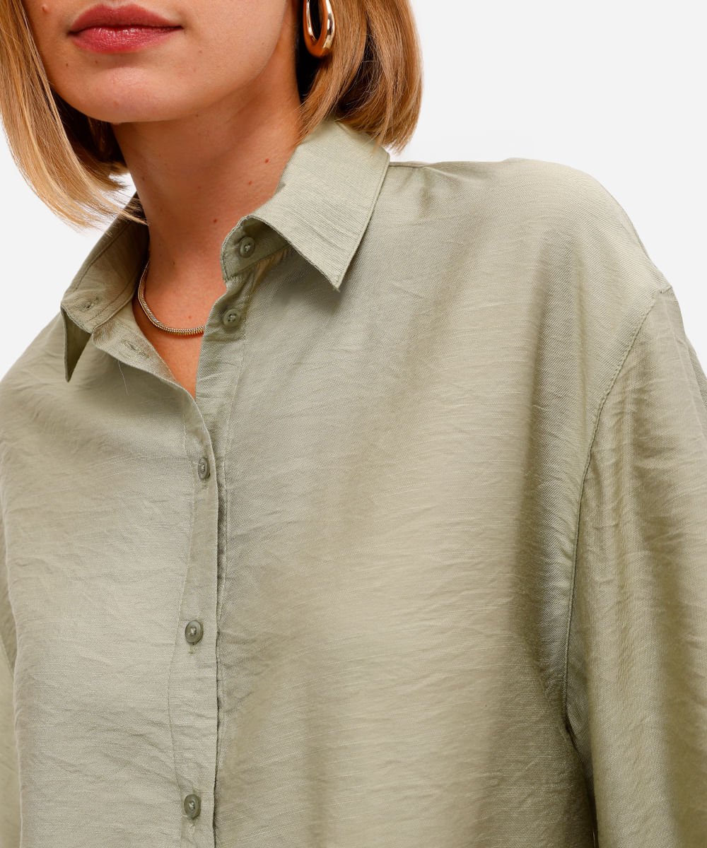 camisa feminina de viscose manga curta texturizada verde