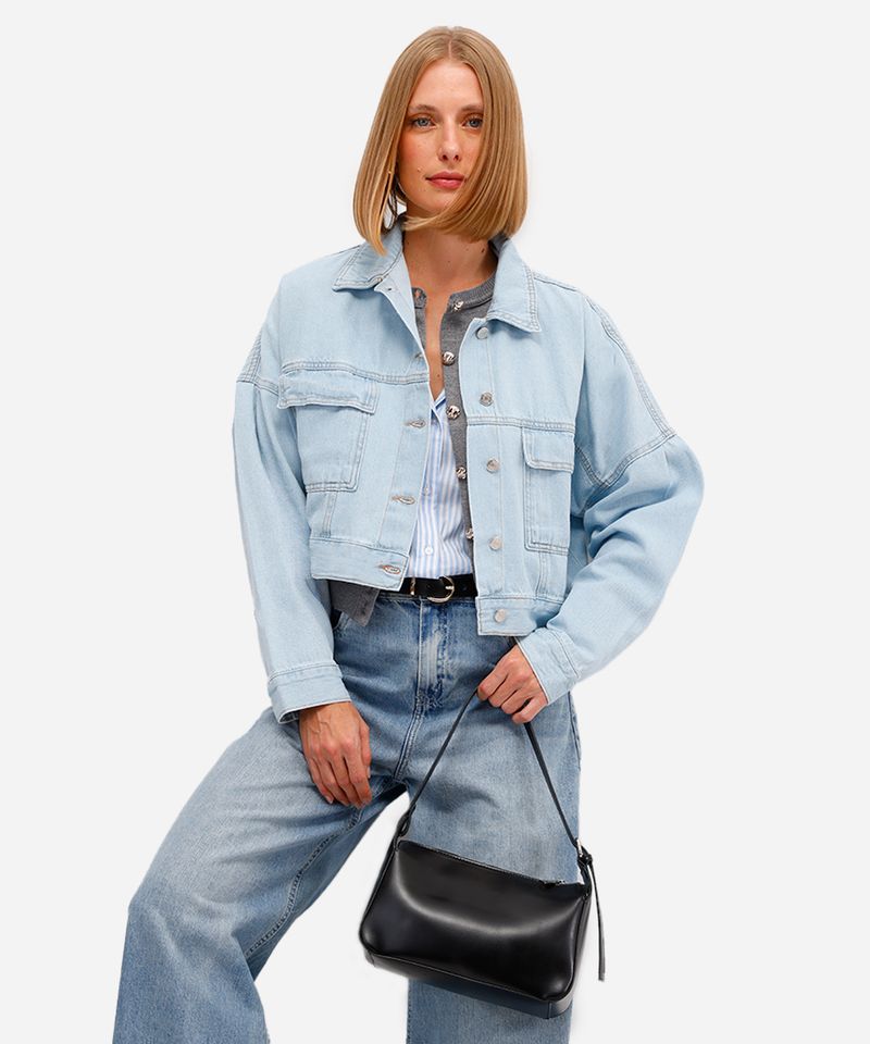 jaqueta cropped feminina jeans azul