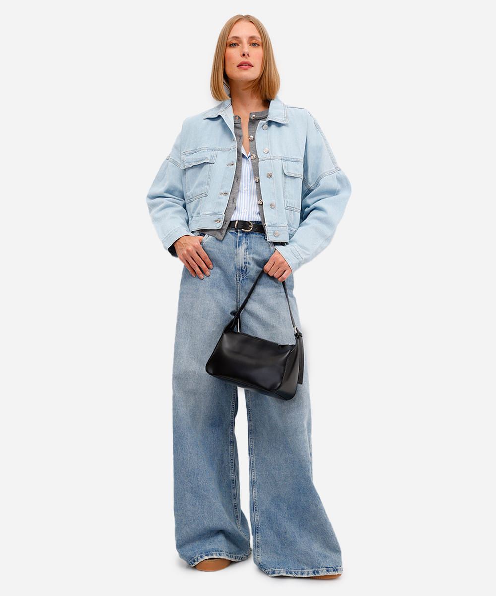 jaqueta cropped feminina jeans azul