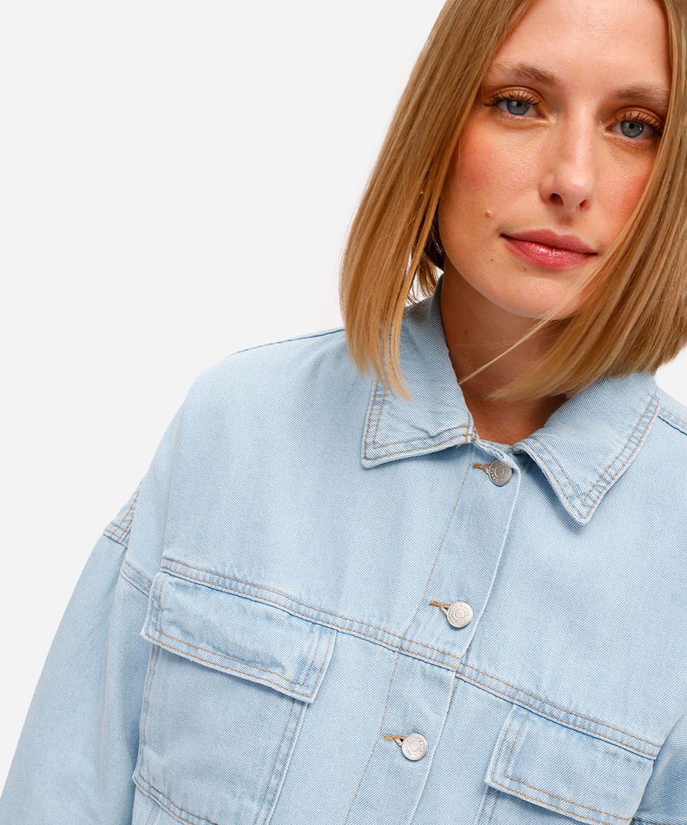 jaqueta cropped feminina jeans azul