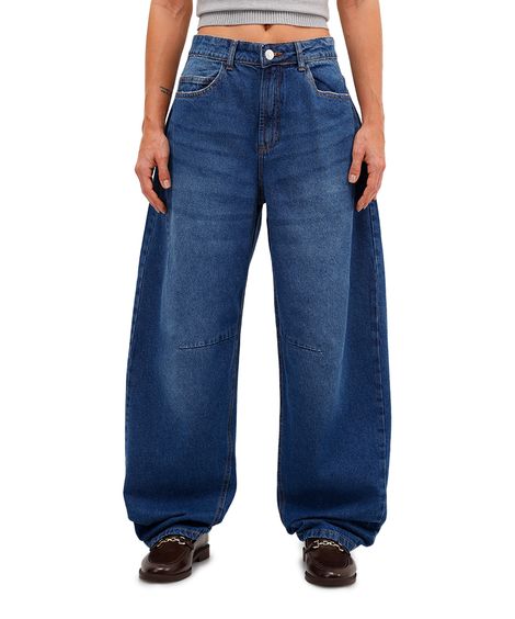 calça balloon feminina jeans cintura alta azul