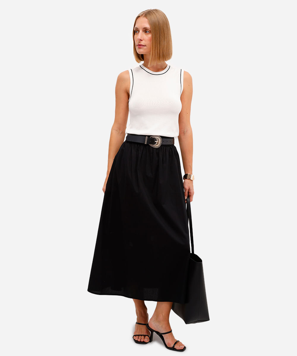 regata feminina de tricot decote redondo off white