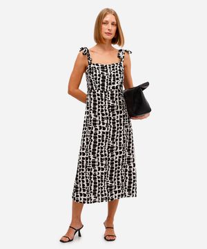 vestido midi feminino de viscose estampado off white