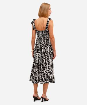 vestido midi feminino de viscose estampado off white