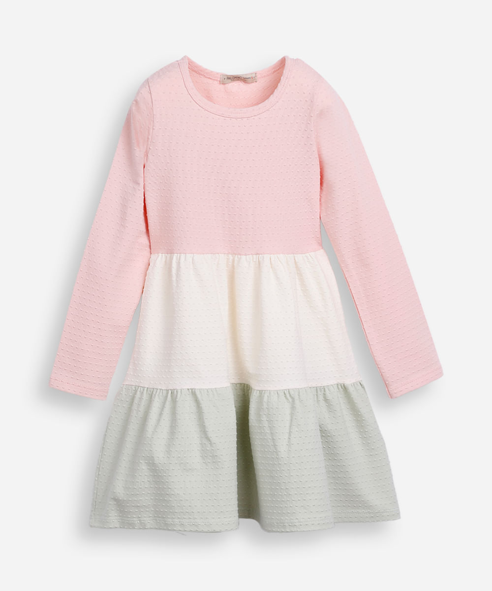vestido infantil de algodão texturizado com recortes colorido