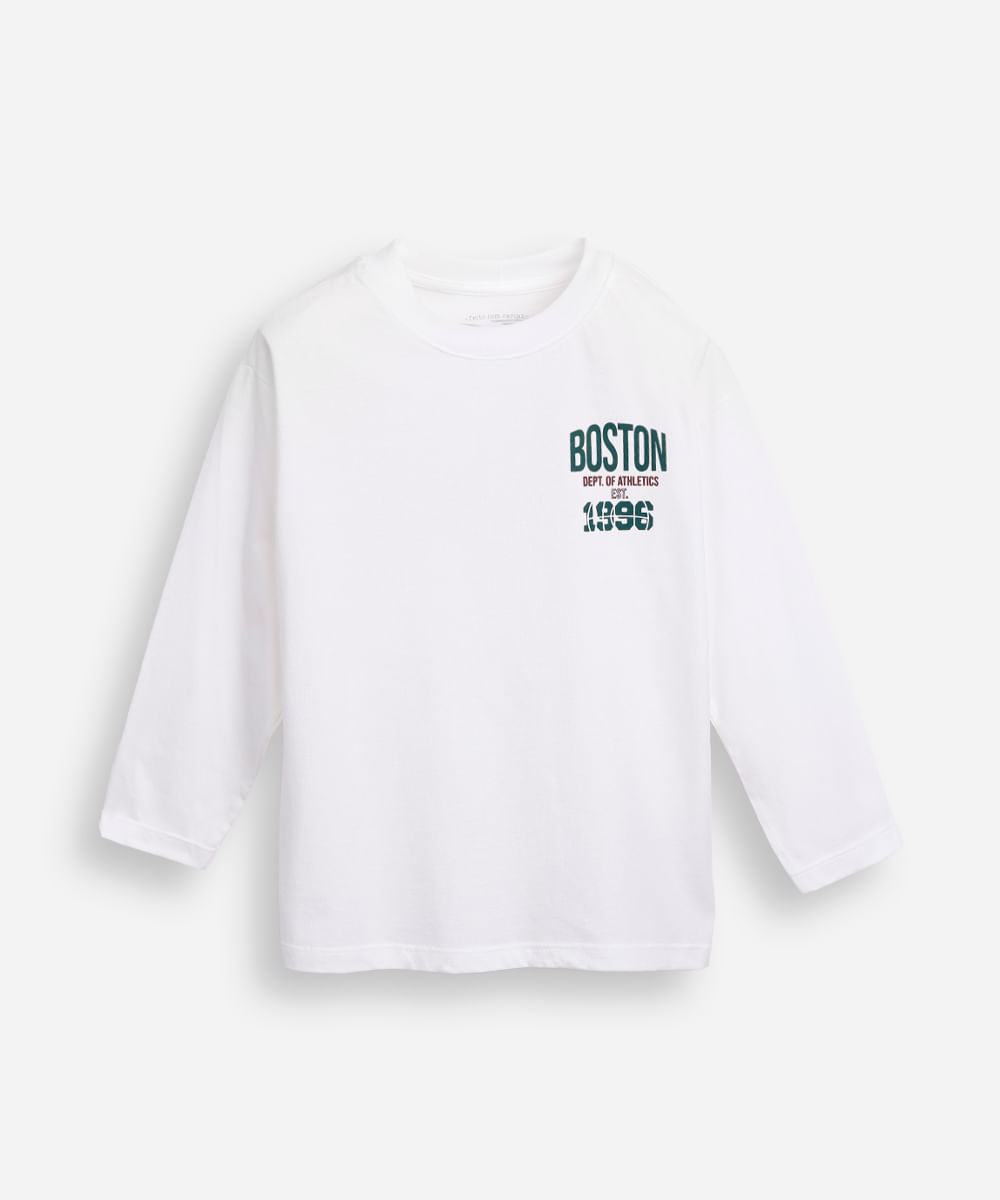 camiseta infantil de algodão manga longa boston off white