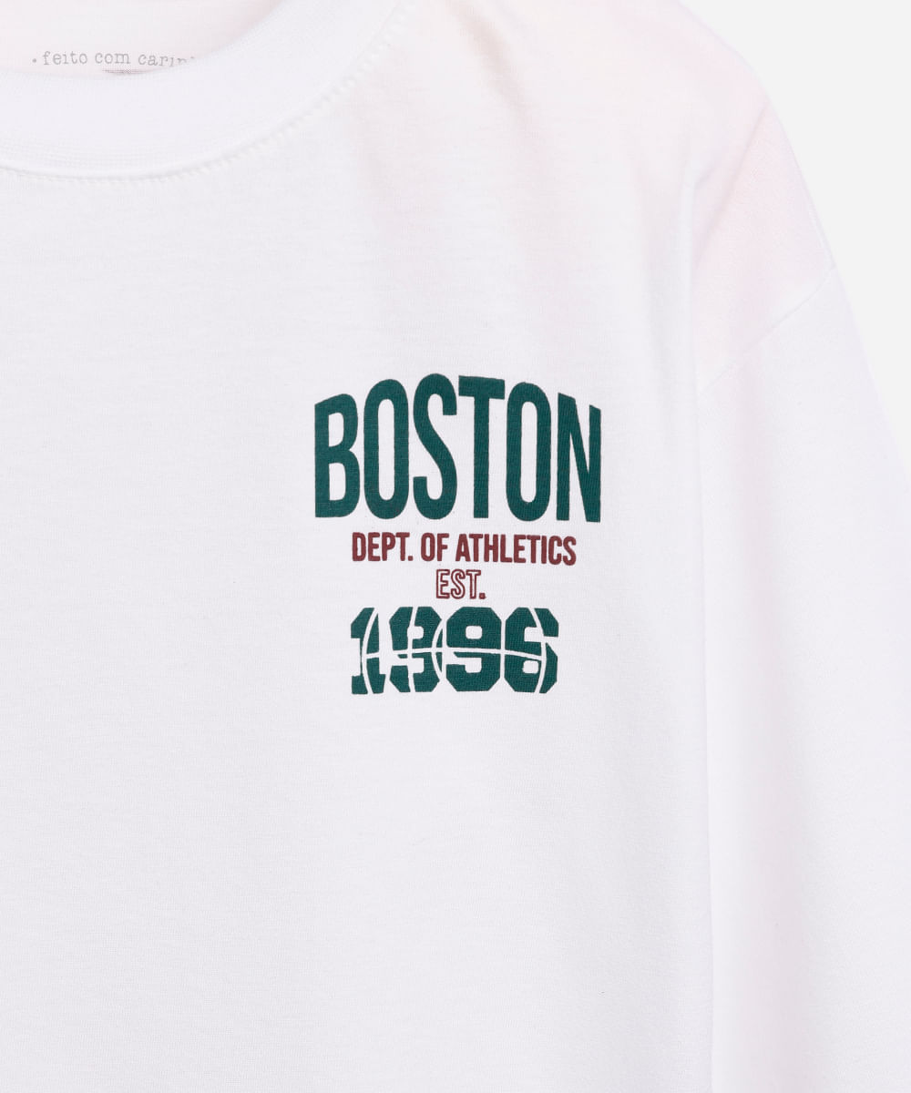 camiseta infantil de algodão manga longa boston off white