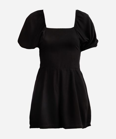 macaquinho juvenil de viscose manga bufante preto