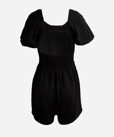 macaquinho juvenil de viscose manga bufante preto