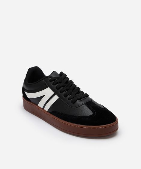 tênis casual com recortes bicolor preto