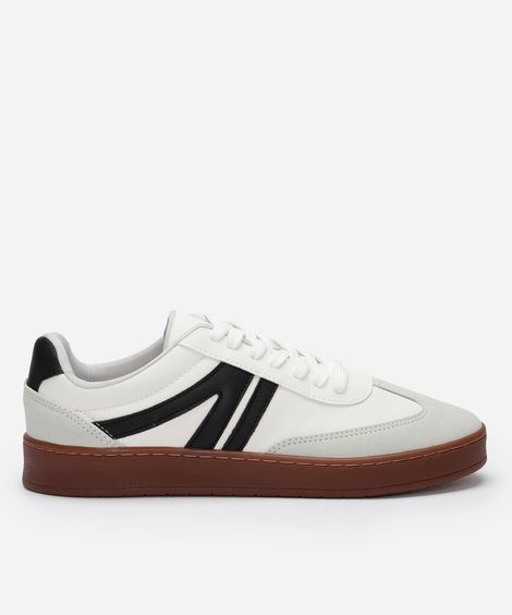tênis casual com recortes bicolor branco
