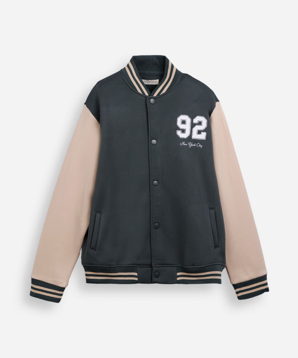 jaqueta bomber juvenil ovesized em moletom verde