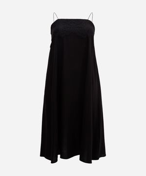 vestido midi slip dress com linho e renda mindset plus size preto