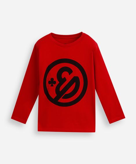 camiseta infantil de algodão enaldinho manga longa vermelho