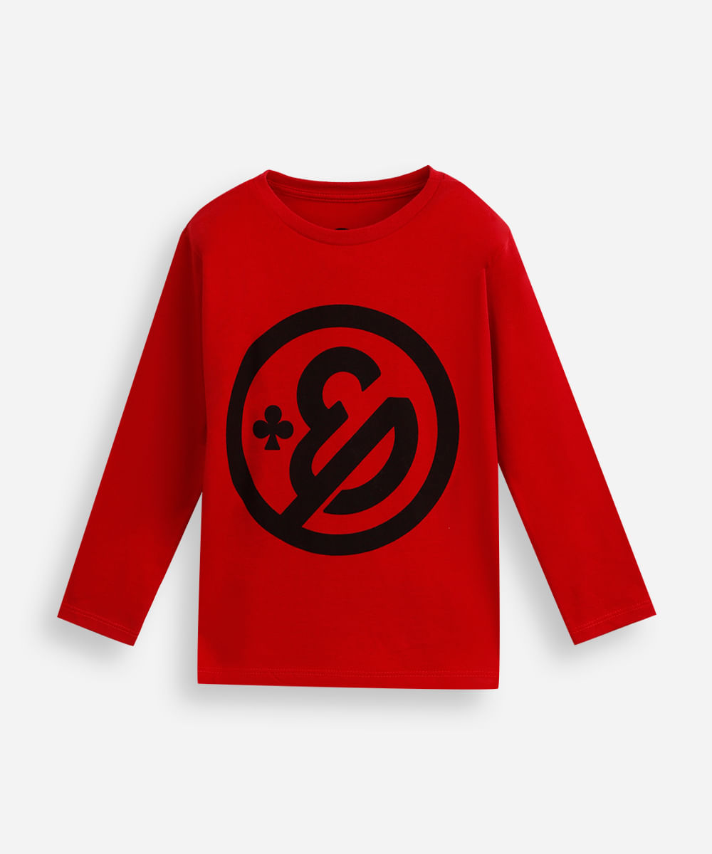 camiseta infantil de algodão enaldinho manga longa vermelho