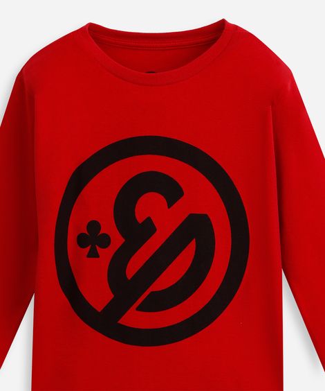 camiseta infantil de algodão enaldinho manga longa vermelho