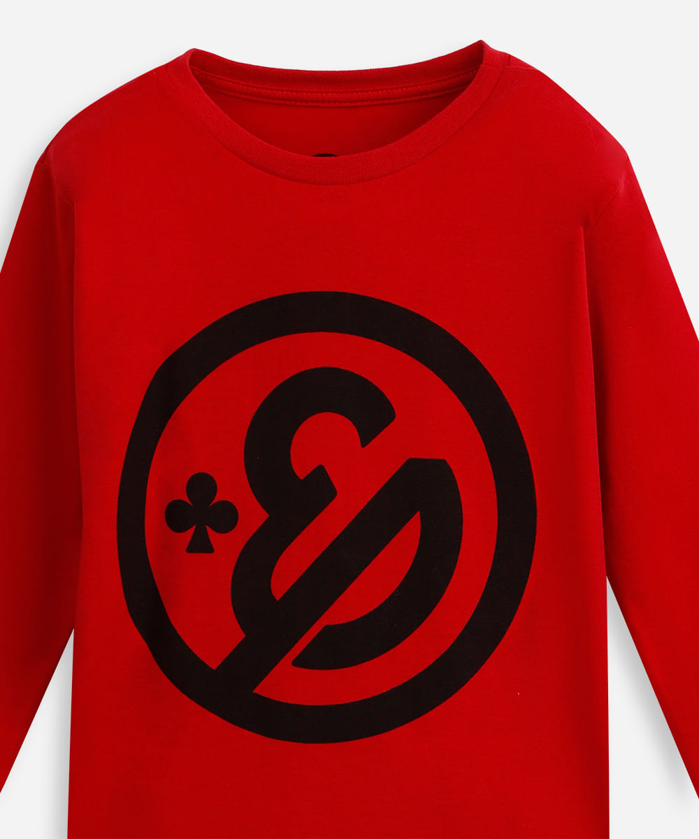 camiseta infantil de algodão enaldinho manga longa vermelho