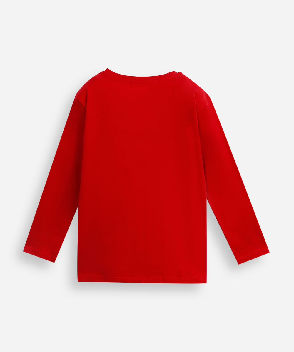 camiseta infantil de algodão enaldinho manga longa vermelho