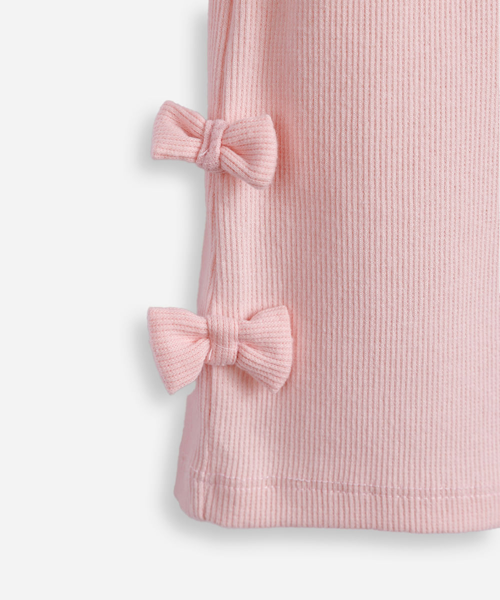 blusa infantil de algodão manga curta com laços canelada rosa