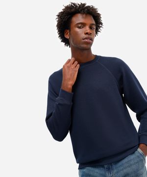 suéter básico masculino manga longa texturizado azul