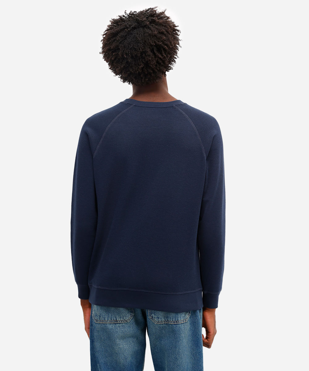 suéter básico masculino manga longa texturizado azul