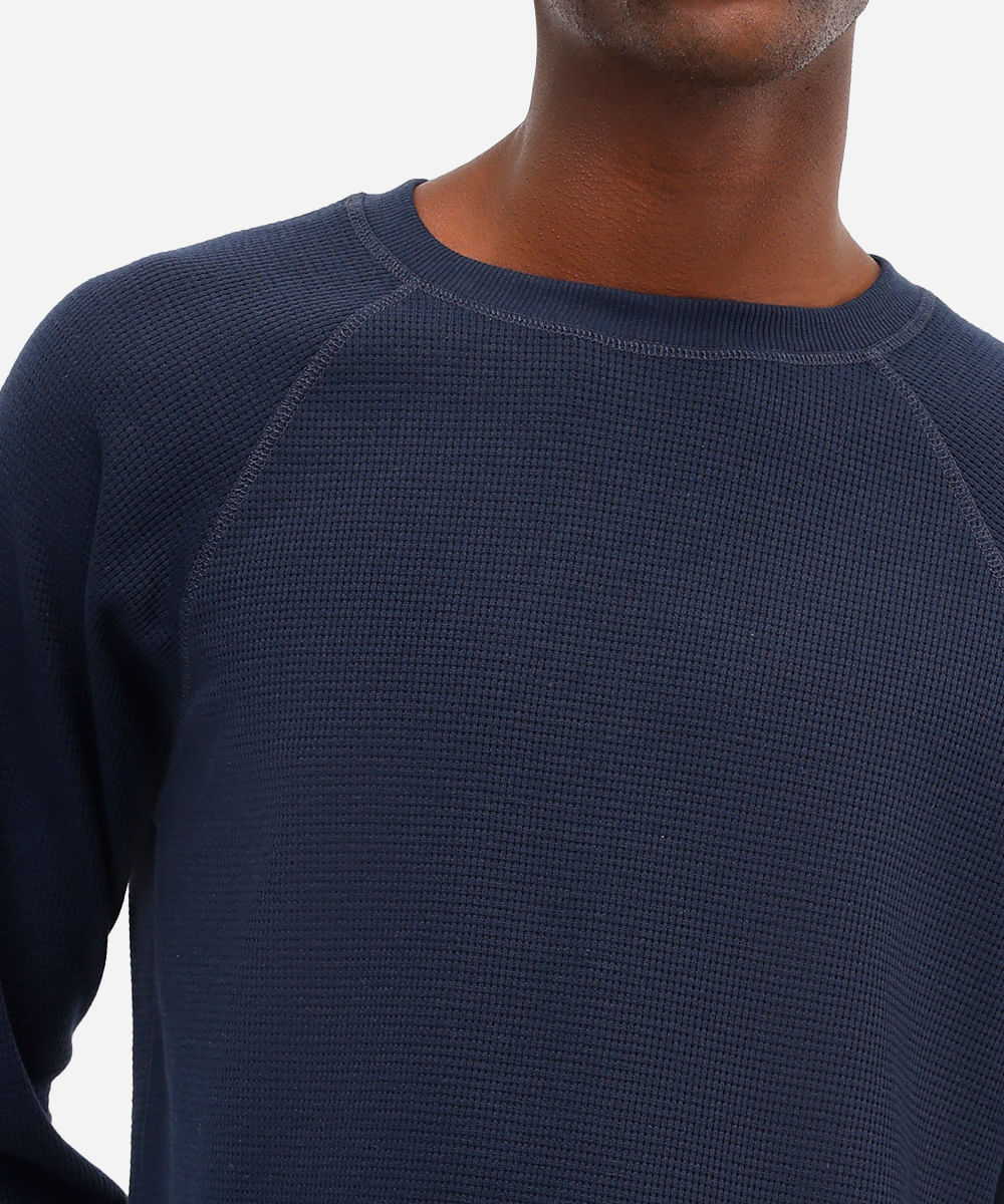 suéter básico masculino manga longa texturizado azul
