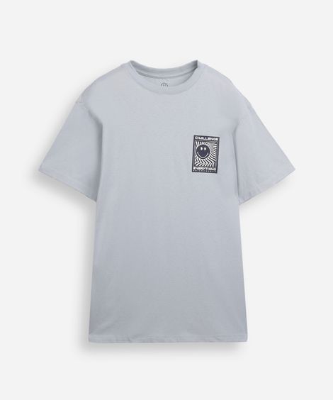camiseta de algodão juvenil manga curta smiley cinza