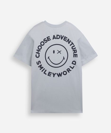 camiseta de algodão juvenil manga curta smiley cinza