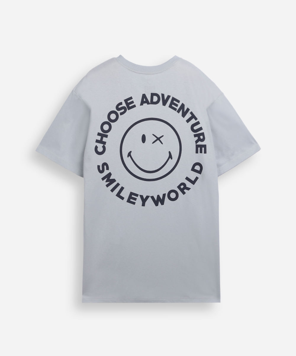 camiseta de algodão juvenil manga curta smiley cinza
