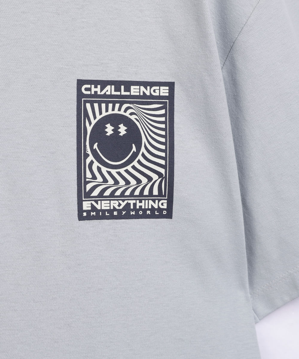 camiseta de algodão juvenil manga curta smiley cinza