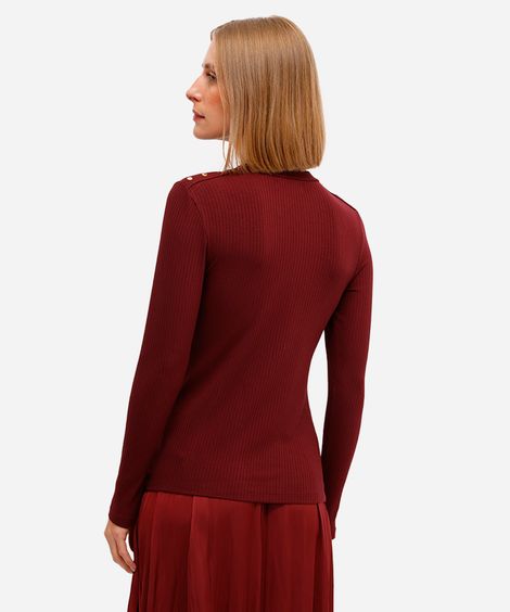 blusa feminina de viscose manga longa canelada vinho