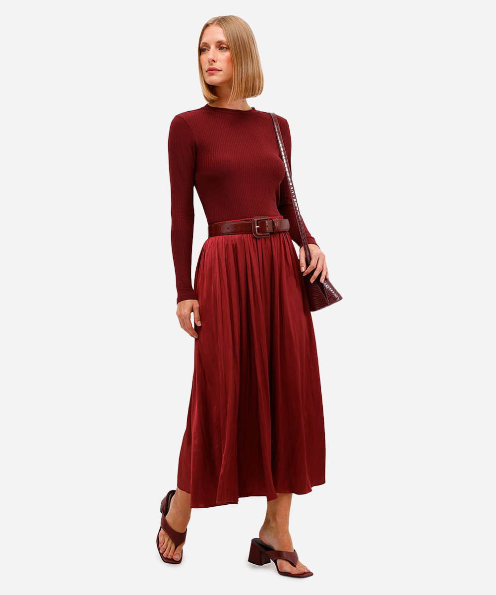 blusa feminina de viscose manga longa canelada vinho