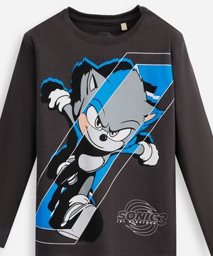camiseta infantil de algodão sonic manga longa cinza