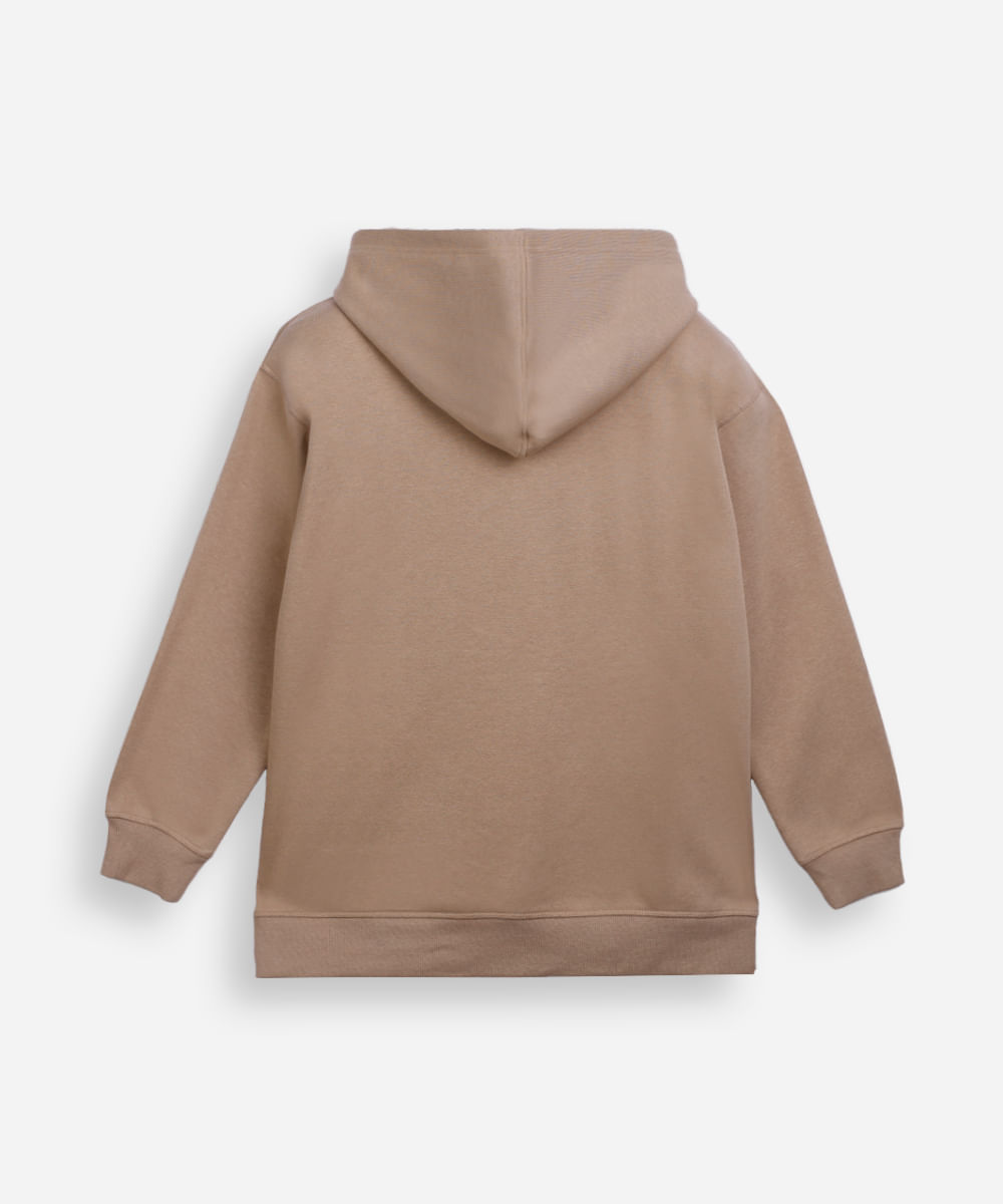 blusão juvenil de moletom oversized com capuz bege