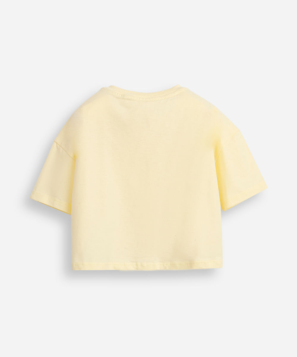 camiseta infantil manga curta floral amarela