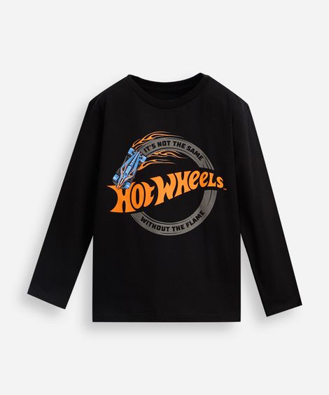 blusa de algodão infantil manga longa hot wheels preta