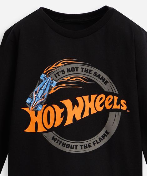 blusa de algodão infantil manga longa hot wheels preta