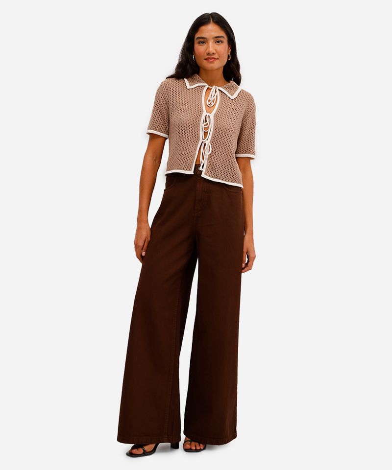 calça wide leg feminina de sarja marrom