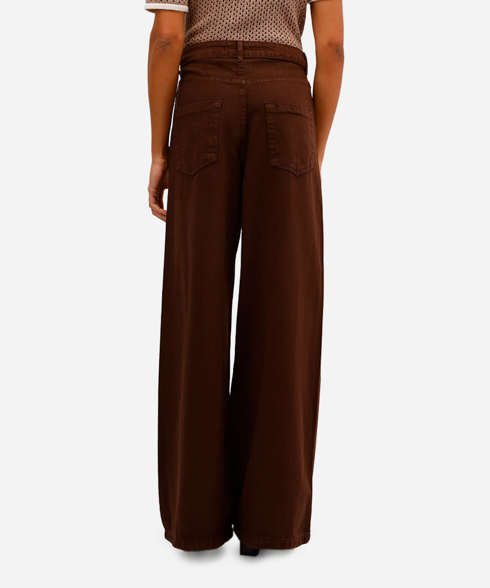 calça wide leg feminina de sarja marrom