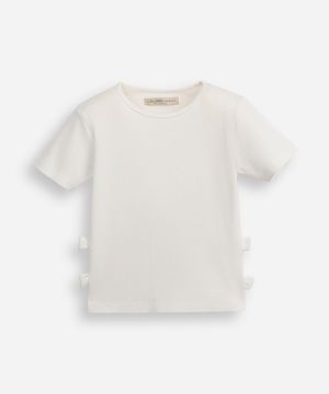 blusa infantil de algodão manga curta com laços canelada off white