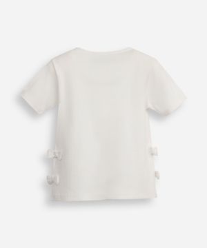 blusa infantil de algodão manga curta com laços canelada off white