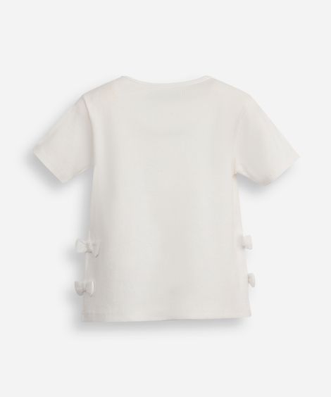 blusa infantil de algodão manga curta com laços canelada off white