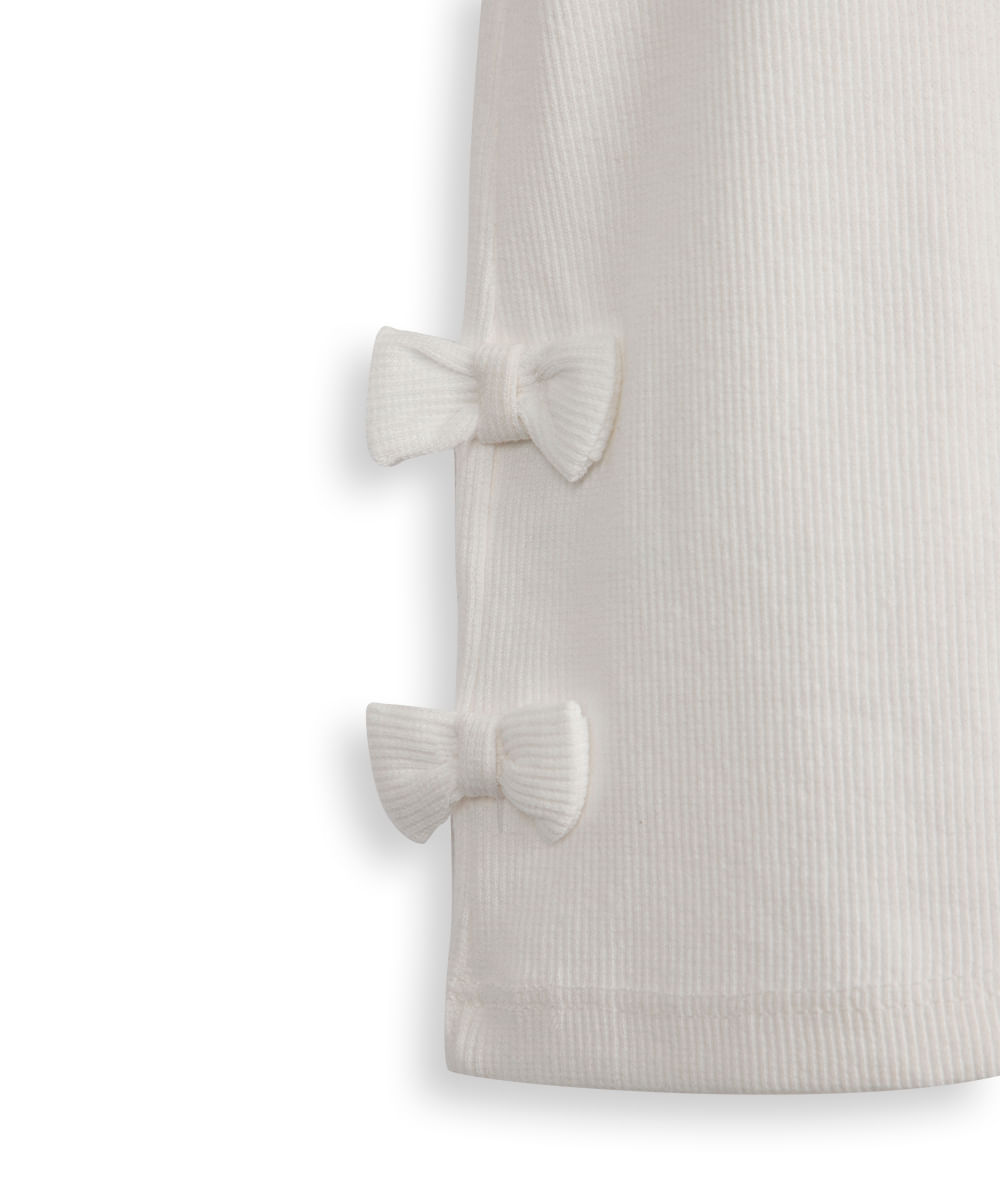 blusa infantil de algodão manga curta com laços canelada off white