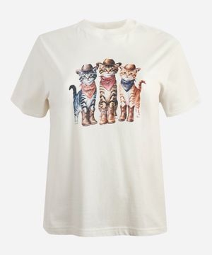 camiseta feminina de algodão gatinhos western mindset plus size off white