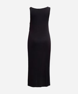 vestido longo de viscose franzido com fenda mindset plus size preto